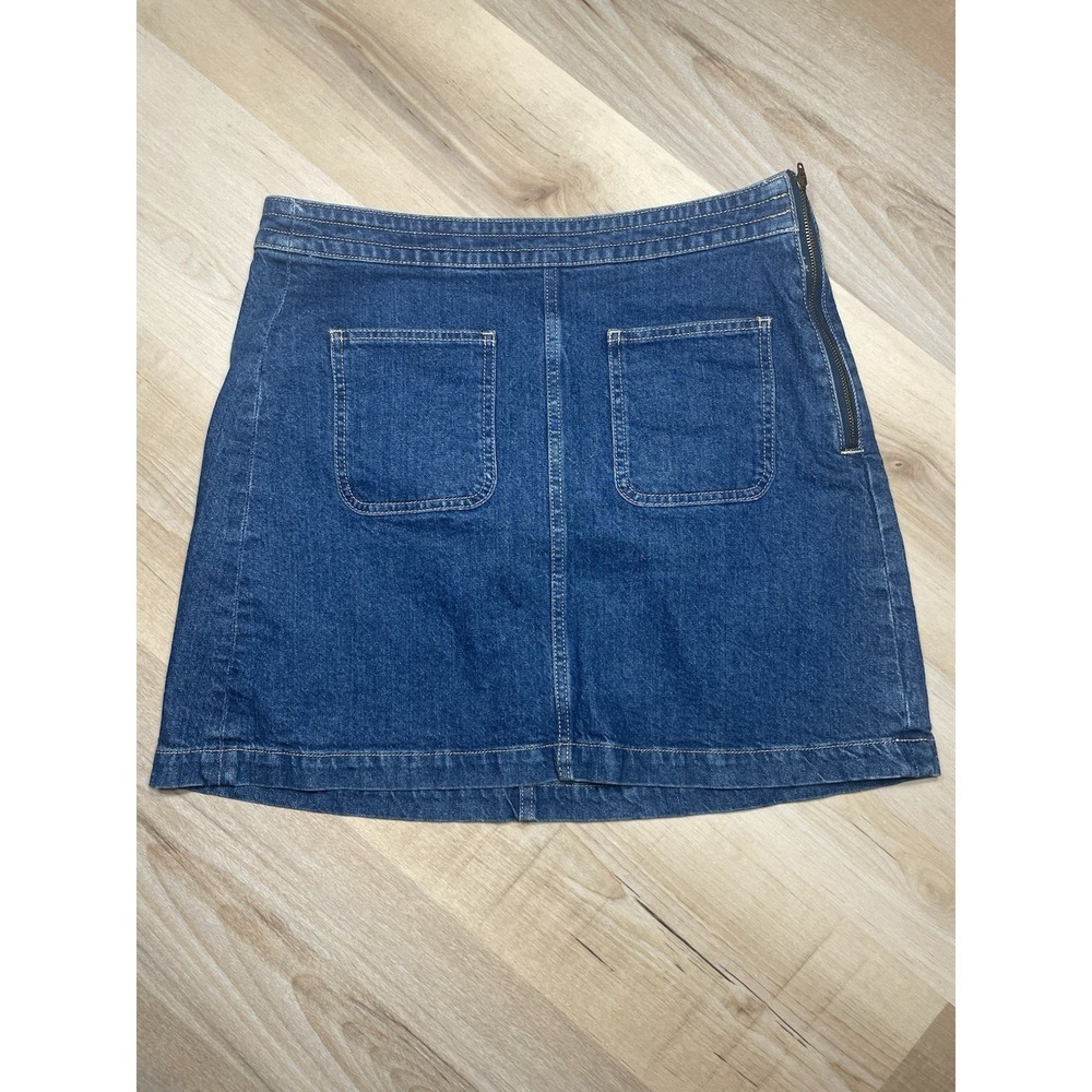 LOFT Denim Mini Skirt Size 6 Blue Stretch Cotton Side Zip Casual Classic